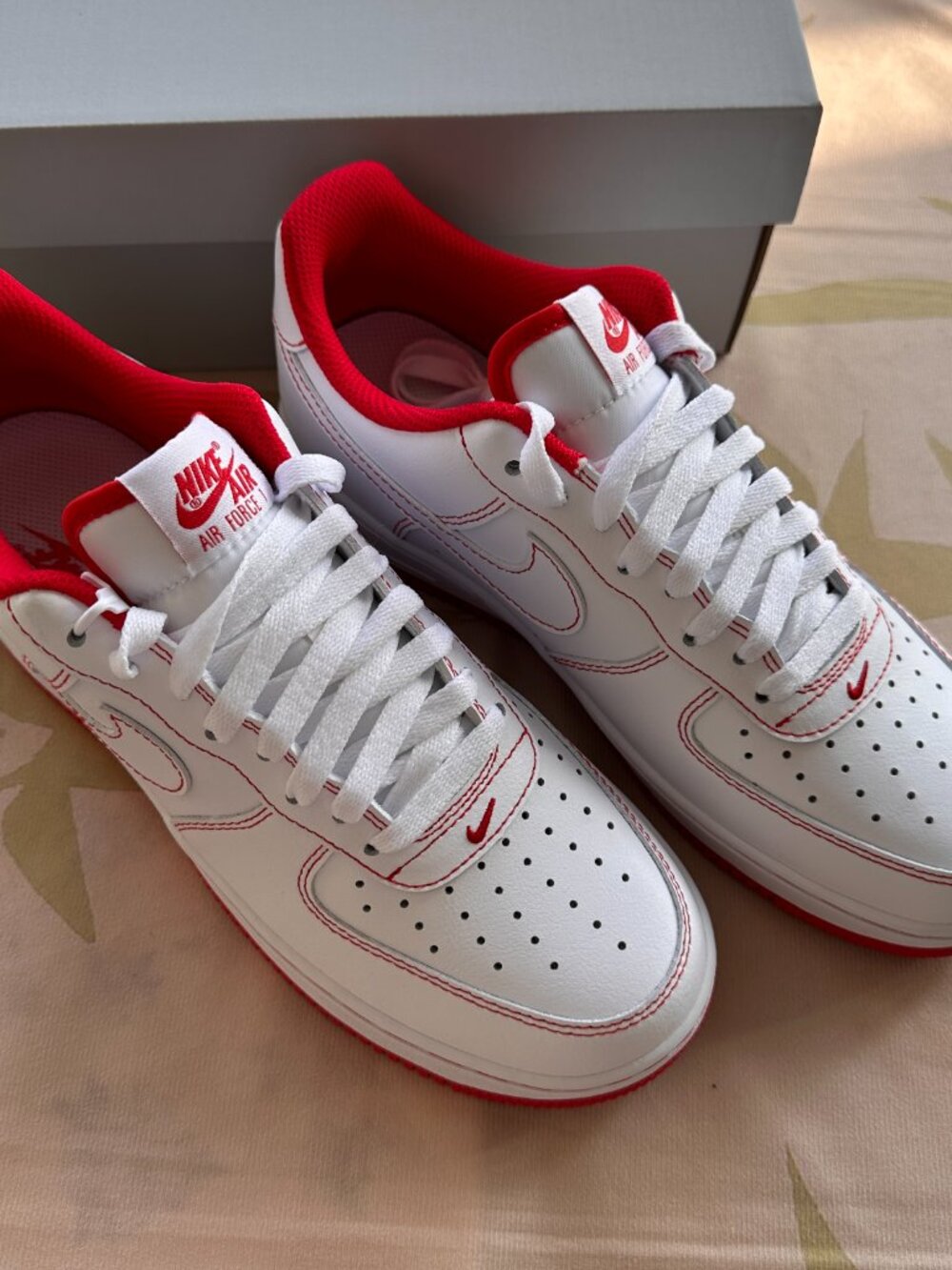 Nike Air Force 1 '07 White and Red Stitching Low-Top Sneakers - Picture 2 of 9